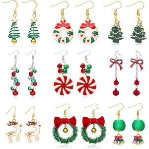 Christmas Rhinestone Pearl Bow Earrings Holiday Jewelry Gifts for Women